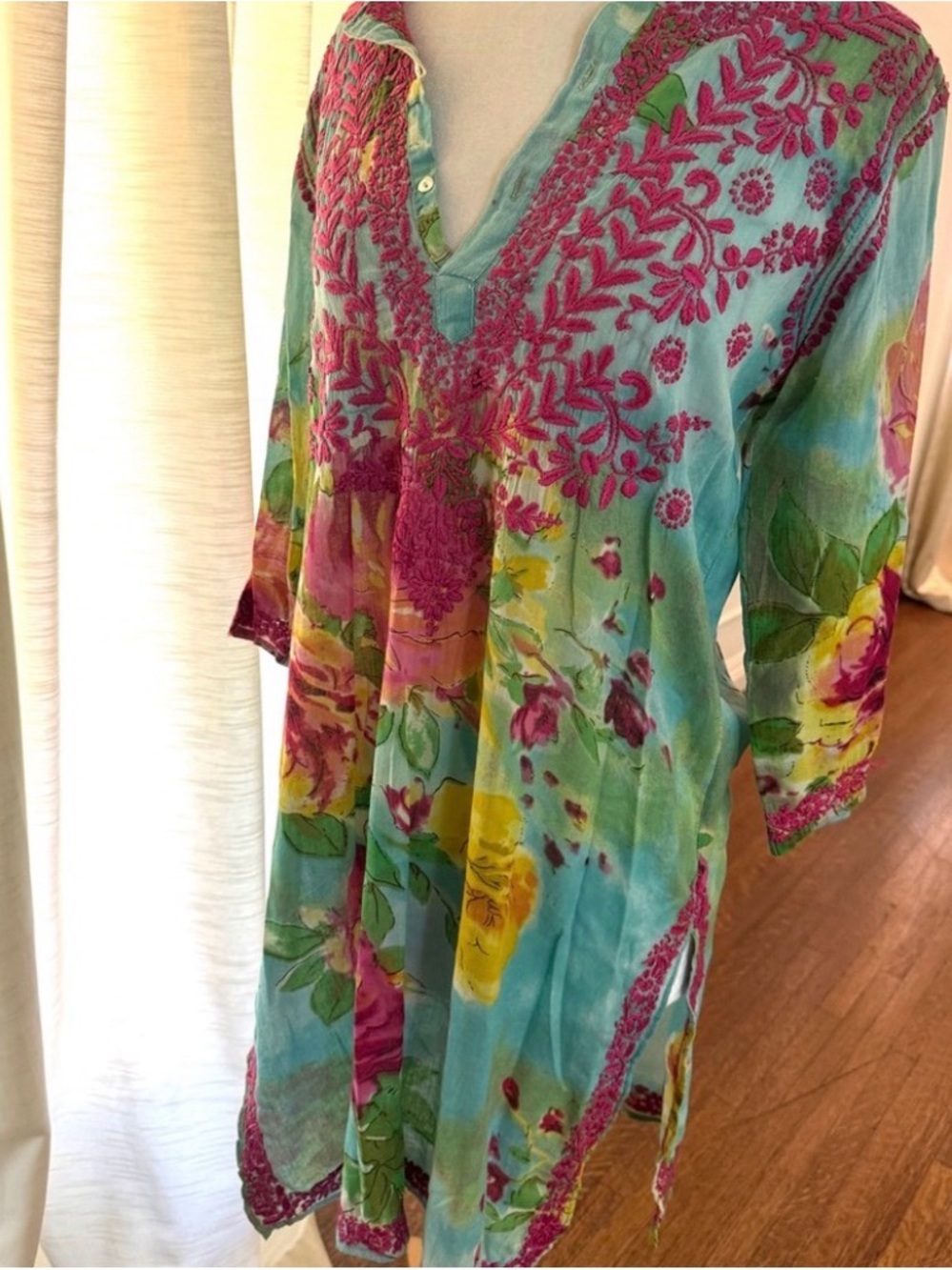 Women’s Teal Floral Embroidered Swim Coverup